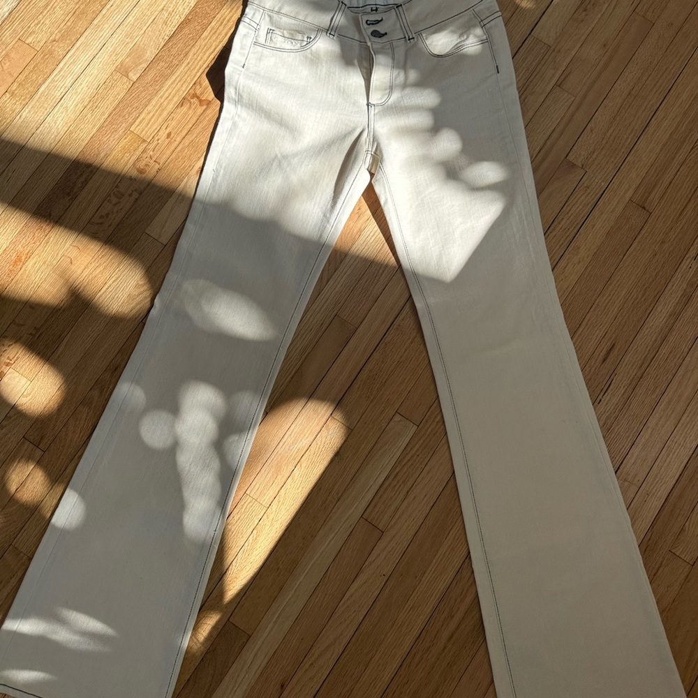 PAIGE Cream Jeans with Black Stitching